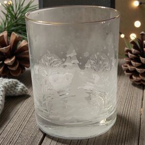 Vtg 80 Libbey Arby's Old Fashion Glass Winter Trees Snow Gold Christmas 12 Oz